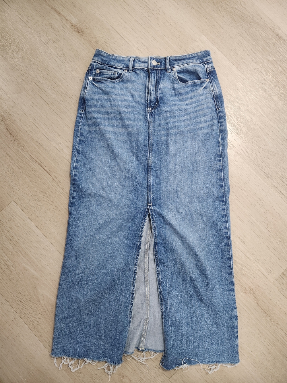 Reitmans Light Blue Denim Midi Skirt with Front Slit
